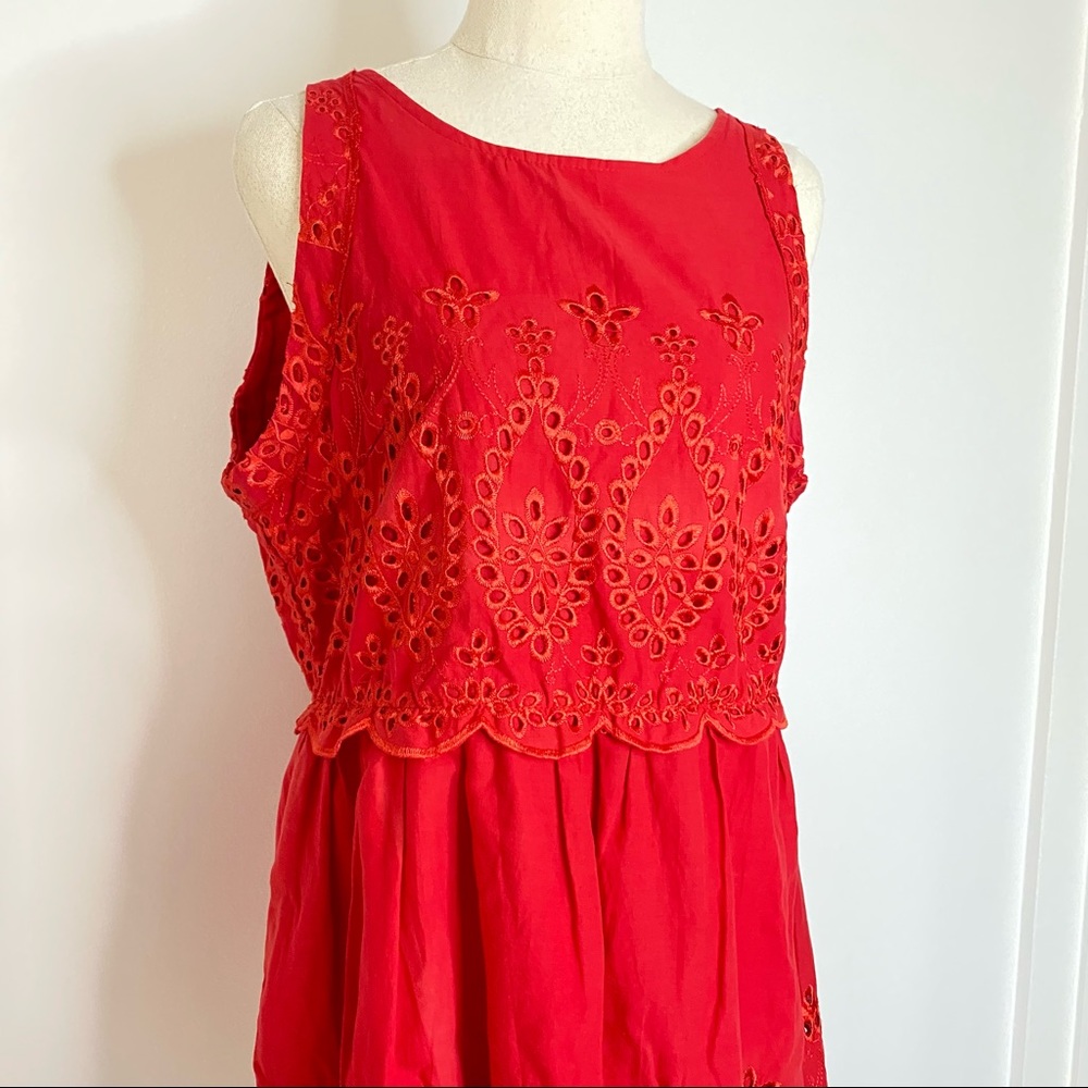 Sabo Skirt Mini Dress Red Sleeveless Eyelet Spring Summer 12 Medium - Picture 8 of 11